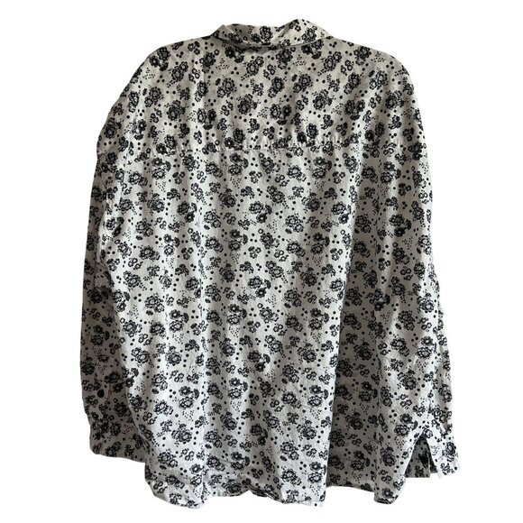 Lee Womens Floral Button-Up Long Sleeve Shirt XXL Cotton Black White Frontier - Picture 7 of 7
